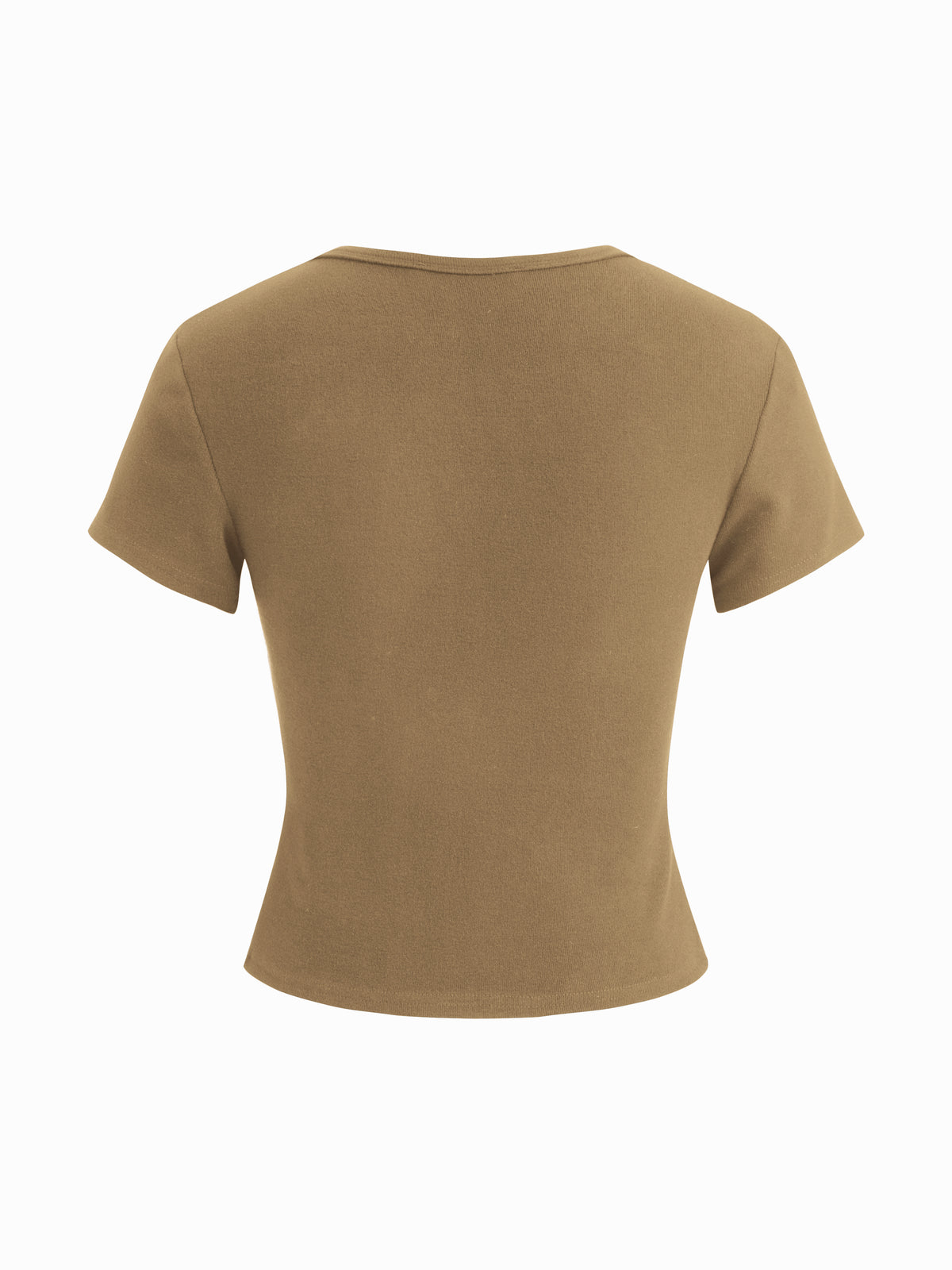 Round Neckline Solid Button Short Sleeve Top