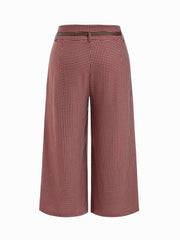 Houndstooth Mid Waist Belted Wide Leg Trousers Curve & Plus