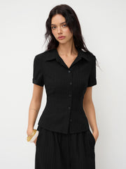 Polo Collar Texture Button Up Shirt