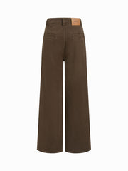 Denim High Waist Pleated Straight Leg Jeans