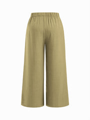 Mid Rise Texture Elastic Waist Straight Leg Trousers Curve & Plus