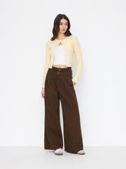 Double High Rise Solid Button Wide Leg Jeans
