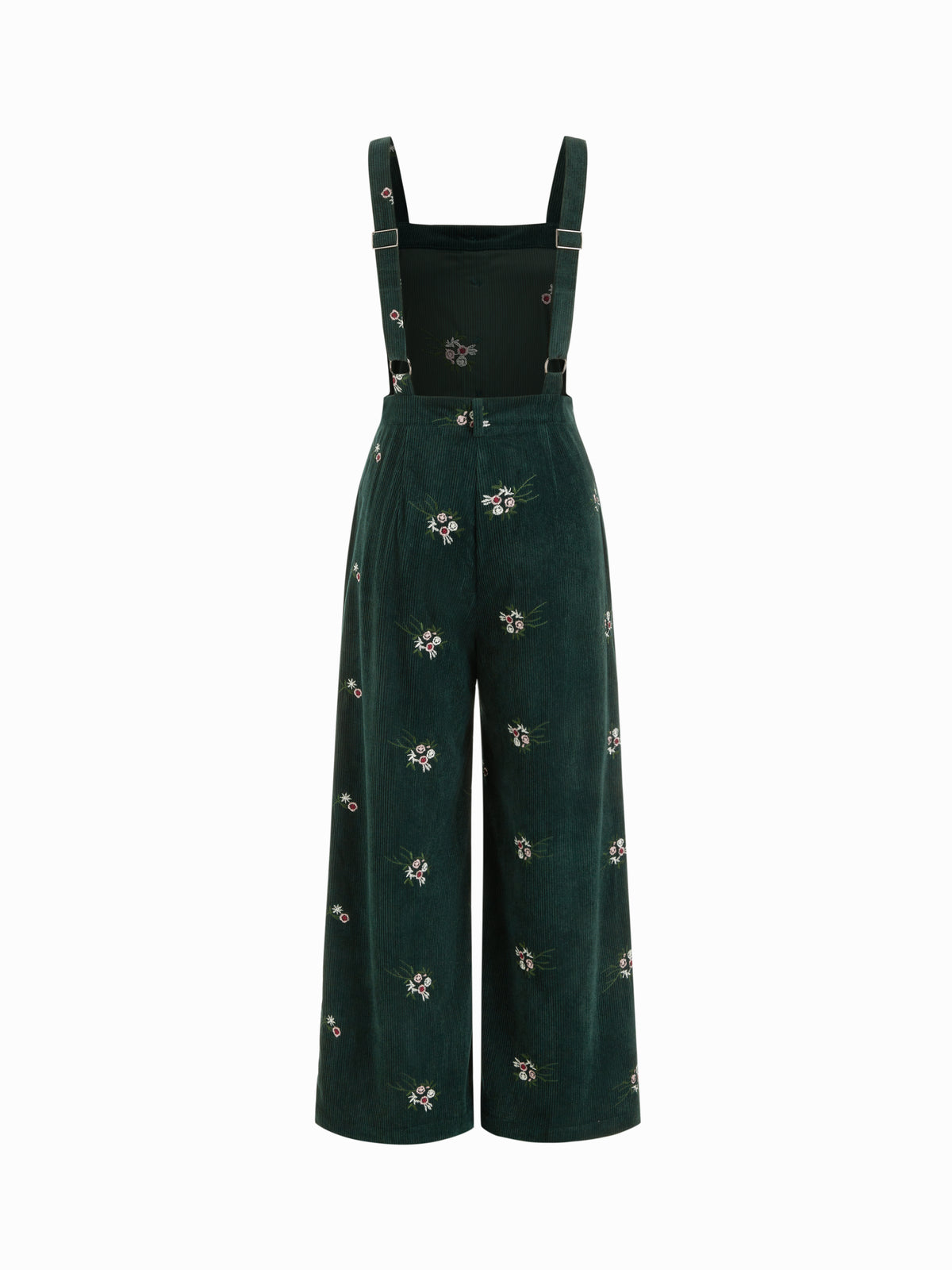 Corduroy Floral Backless Pocket Wide Leg Jumpsuit