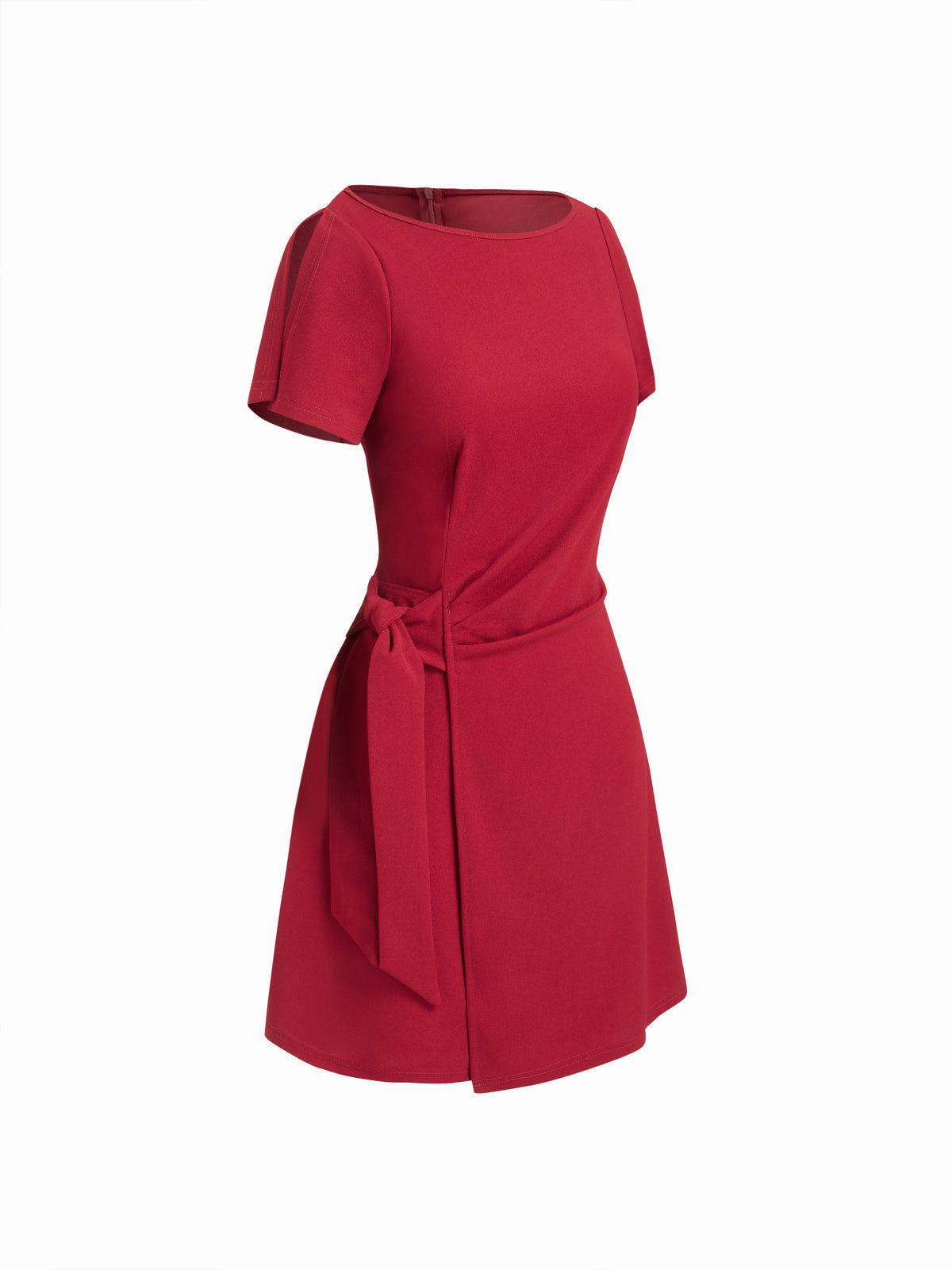 Boat Neck Ruched Knotted Split Sleeve Mini Dress