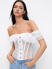 Lace Off-shoulder See-through Lace Up Corset Blouse