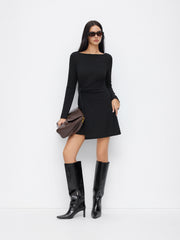 Boat Neck Bell Sleeve Tie Side Ruched Mini Dress