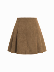 Corduroy Mid Rise Pleated Mini Skirt