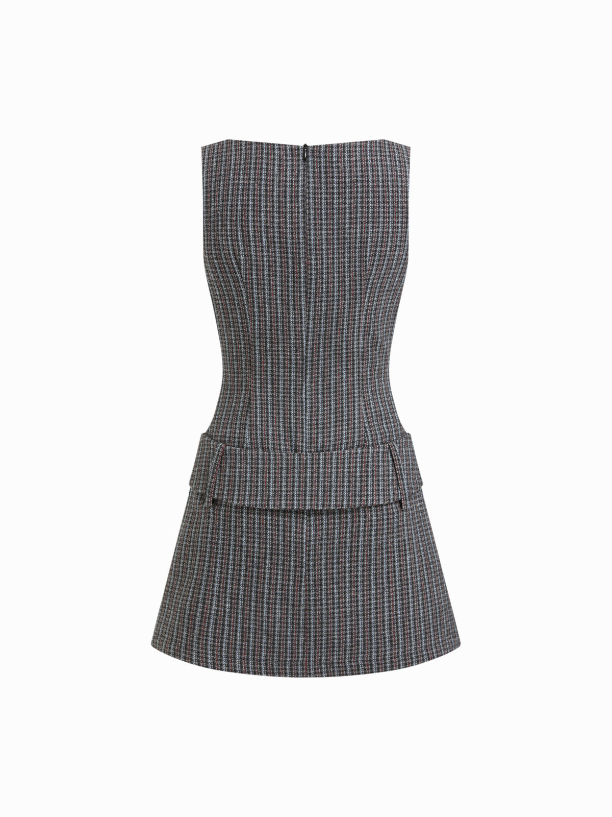 Boat Neck Houndstooth Belted Mini Dress