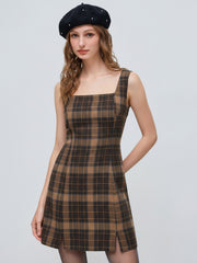 Scoop Neckline Checks Zipper Mini Dress