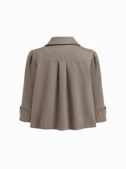 Jacquard Peter Pan Collar Houndstooth Three-quarter Length Sleeve Oversized Blouse